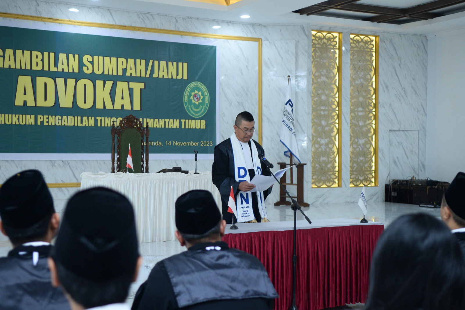 DPC PERADI SAI Samarinda telah melaksanakan Pengambilan Sumpah Advokat Se-Wilayah Hukum Pengadilan Tinggi Kalimantan Timur, pada tanggal 14 November 2023, dengan jumlah peserta sebanyak 53 orang.