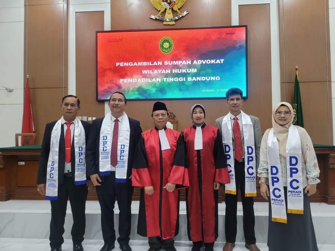 DPC PERADI SAI Sukabumi dan Bandung berkerjasama melaksanakan Pelantikan dan Pengambilan Sumpah Advokat di  Prime Park Hotel dan Pengadilan Tinggi Bandung, pada tanggal 21 - 22 November 2023, dengan jumlah peserta sebanyak 39 orang.