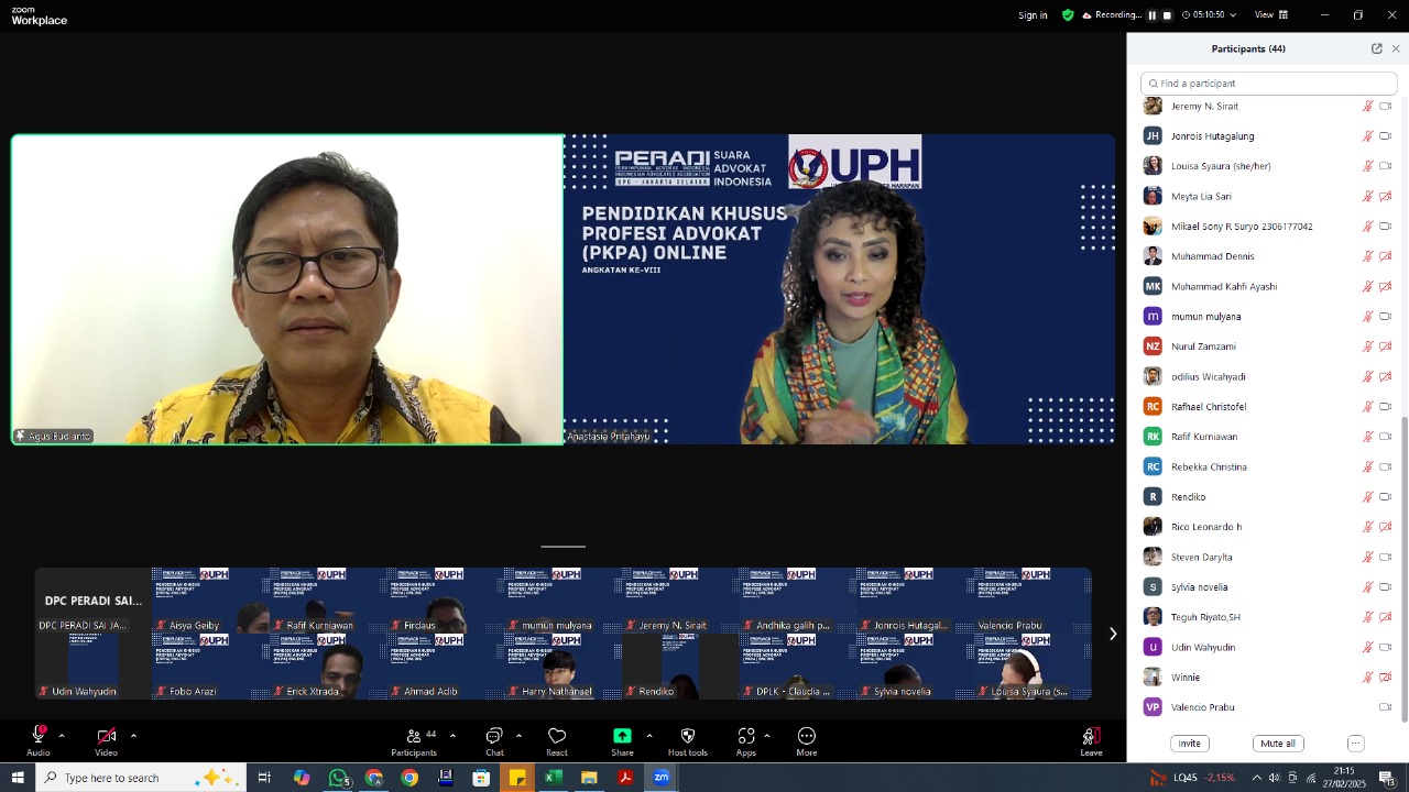 DPC PERADI SAI Jakarta Selatan telah melaksanakan Pendidikan Khusus Profesi Advokat (PKPA) secara Online Angkatan ke VIII, pada 22 Februari sampai dengan 28 Februari 2025 dengan jumlah peserta sebanyak 40 orang.